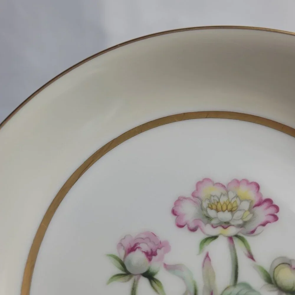 FOUR Mikado Harmony Coupe Soup Bowls Cream Rim Pink Floral Center